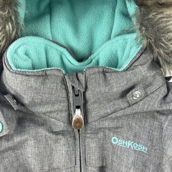 oshkosh b'gosh 24 Month Winter Coat Jacket Hooded Faux Fur Fleece Line Gray Teal - Picture 3 of 7